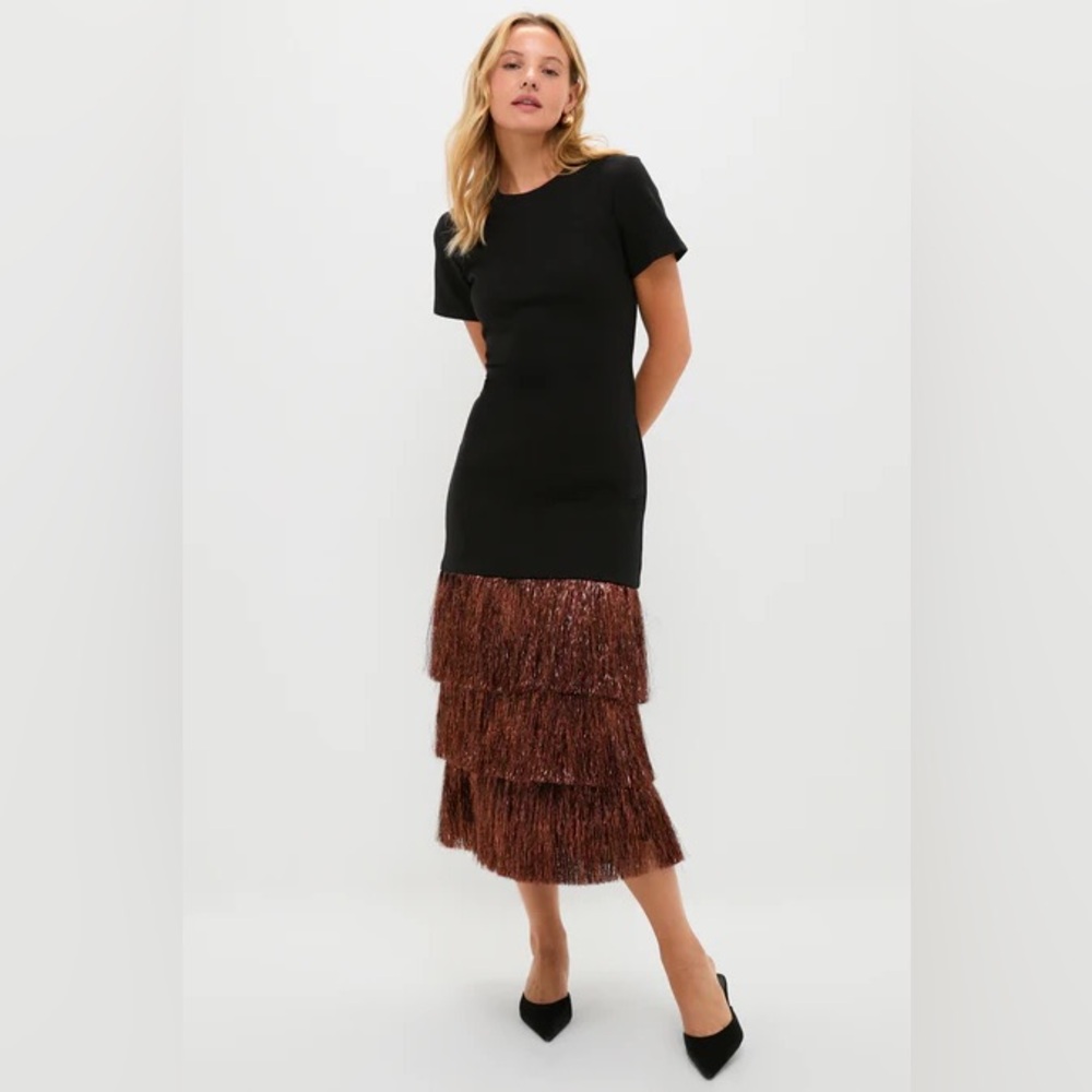 Tuckernuck: hyacinth house Black Dress with Bronze Fringe Hem